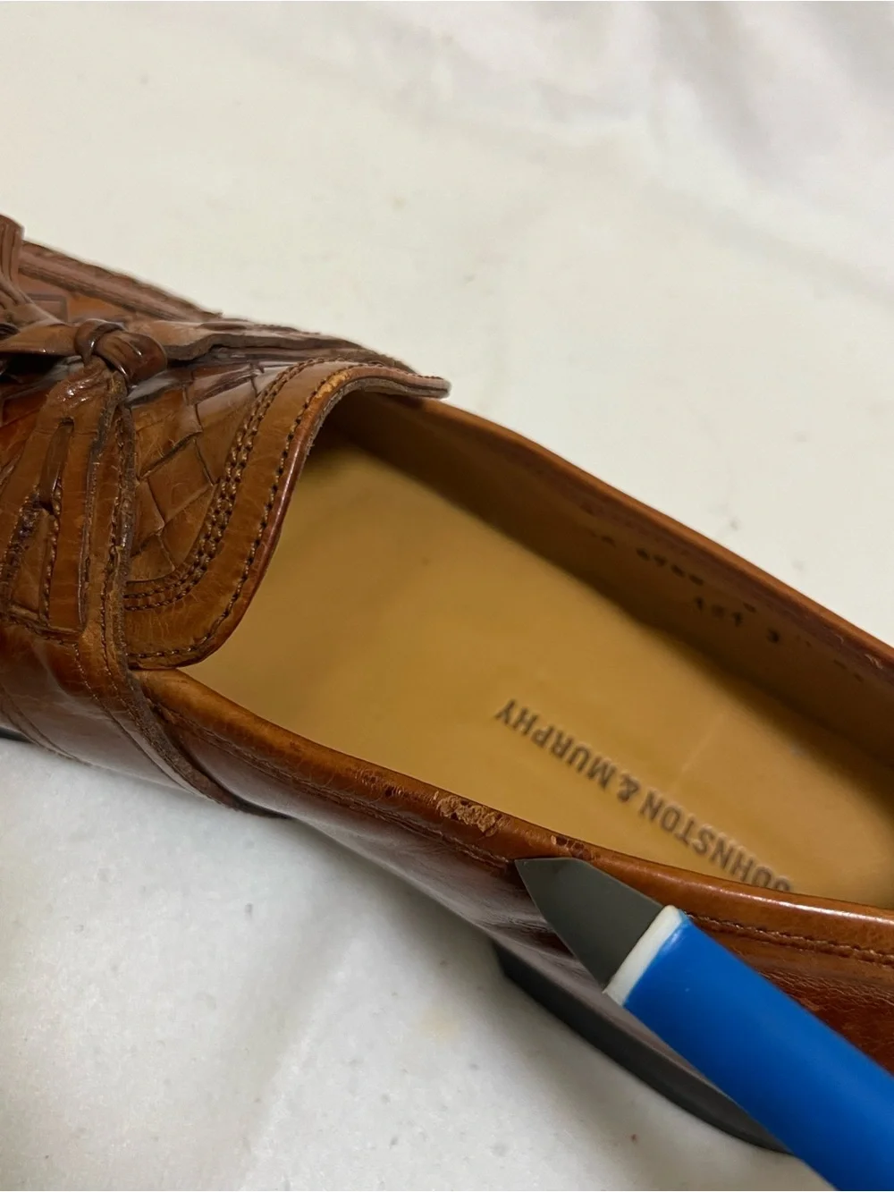 Johnston & Murphy Tan Woven Leather Tassel Loafers